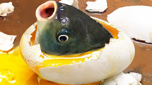 泥地上的鸡蛋钻出一条鱼,还会游来游去,真是太好玩了!